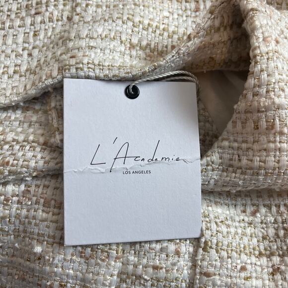 L'Academie Revolve NEW Cream Tweed Sheath Mini Dress Button Front Women Size XS - Picture 12 of 13